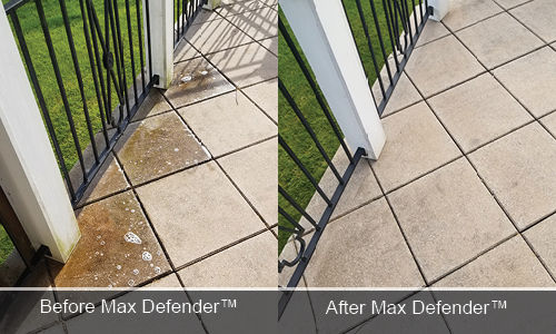 Max Defender before and after DeckMax Patio tiles